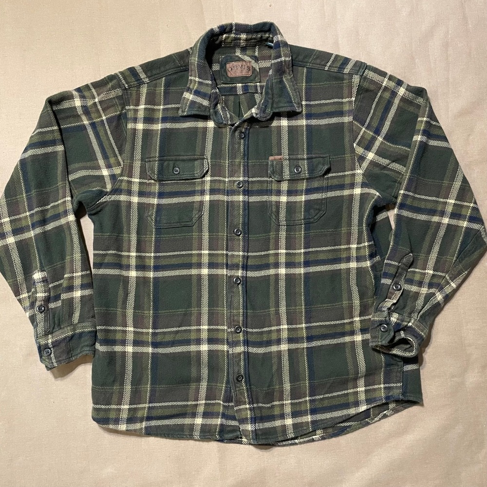Orvis Heavyweight Flannel XL Green Plaid Side In-seam Pockets Fishing Outdoor